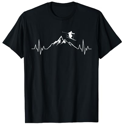 Ski Herzschlag Berge Skifahren EKG Skifahren Puls T-Shirt