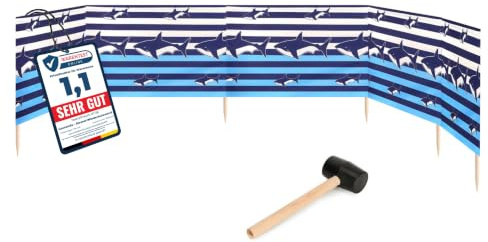 Garronda 6 m lang Windschutz Strand Sichtschutz mit Gummihammer GAEX001 | Windfang für Camping und Strandtage, praktisches Strandzubehör mit Holzstäben, als Sichtblende und Windbarriere im Sand