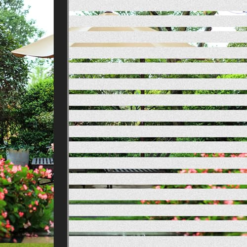 ConCus-T Window Film Privacy Self Adhesive Stripe Vinyl, 75×200cm | Frosted Window Sticker Reusable No Glue Film Static Cling Living Room Office Bathroom Door Glass Covering