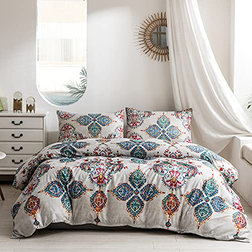 Damier Bohemian Bettwäsche 135x200cm Türkis Boho Indische Mandala Bettbezug Set 2 Teilig Microfaser Deckenbezug mit Verdecktem Reißverschluss und Kopfkissenbezug 80 x 80cm
