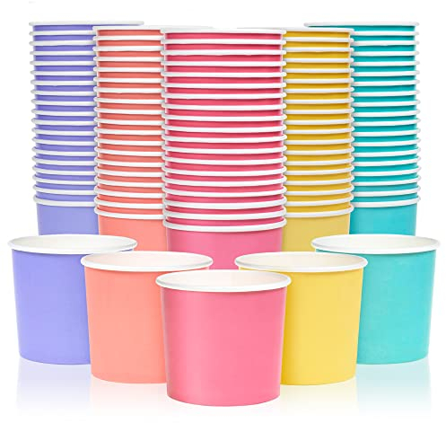 MATICAN Paper Ice Cream Cups, 100-Pack 325ml Disposable Dessert Bowls for Hot and Cold, 325-ml, 5 Pastel Colors