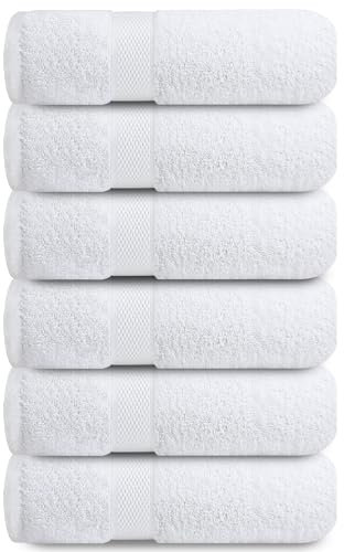 Infinitee Xclusives Premium White Hand Towels 6-Pack (40 x 72 cm) – 100% Cotton, Super Absorbent, Quick-Dry Towels for Bathroom, Hotel, Salon & Gym Use