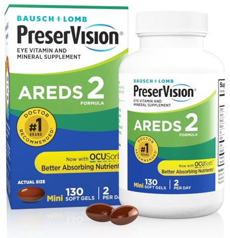 PreserVision AREDS 2 Eye Vitamins, #1 Eye Doctor Recommended Brand, Lutein and Zeaxanthin Supplement with Vitamin C, Vitamin E,Zinc, and Copper, 130 Softgels (Minigels)
