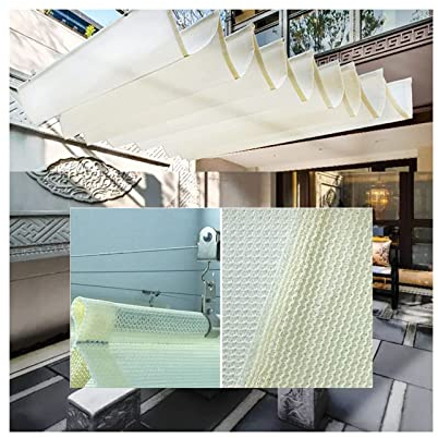 HHMAX Einziehbar Sonnensegel, Sonnencreme Rollo, Drahtgleiten Durchlässig Welle Überdachung Markise, Draussen Vorhang Zum Garten Deck Dach Polyester, 56 Größen (Color : Weiß, Size : 2 * 4m)