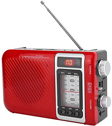 Radio Multifunción FM AM SW Radio de Onda Corta Digital Portátil Radio Multibanda con Altavoz de Luz LED Tarjeta de Memoria Compatible, para Acampar, Caminar, Aventura(Reglamento europeo rojo)
