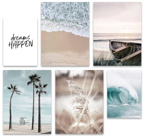 Hambient Poster Set, Wohnzimmer Deko Schlafzimmer, Zimmer - Wanddeko, Wandbilder - Bilder OHNE Bilderrahmen (Pampasgras Meer Strand, 4 x 30x40 cm, 2 x 21x30 cm)