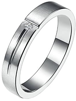 Epinki Ehering Frau 4MM, Silber Eheringe Band Ringe Matt mit Zirkonia Edelstahl Ringe Frau