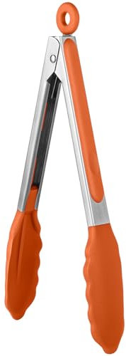 U-Taste 23 cm Silikon-Küchenzange 315℃ hitzebeständige Kochzange mit fest versiegelten Antihaft-Gummispitzen & silikonbeschichtetem Stahlgriff & glatter Verriegelung zum Servieren von Grill (Orange)