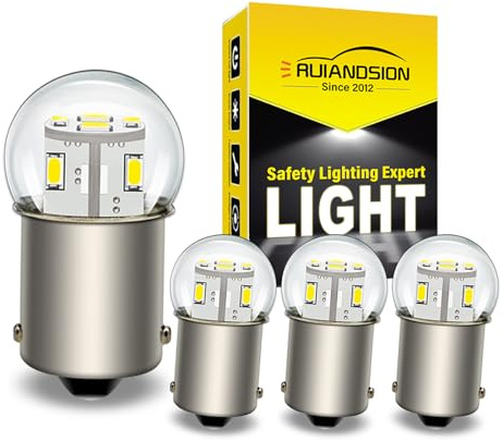 Ruiandsion 4pcs Ampoule LED 1156 6V BA15S 7506 Blanc 3014 12SMD Puces LED Feux arrières LED de recul et de clignotant