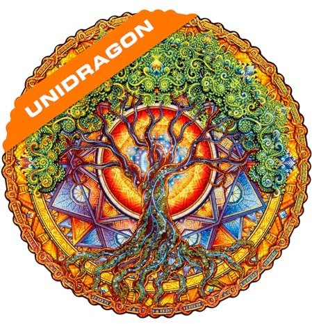 UNIDRAGON Original Wooden Jigsaw Puzzles - Mandala Tree Of Life, 700 pcs, Royal Size 17.7x17.7, Beautiful Gift Package, Unique Shape Best Gift for Adults and Kids