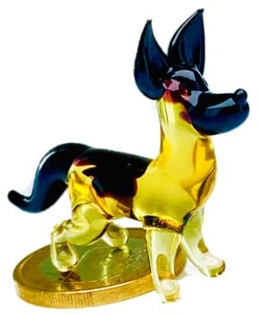 Bastick Hund Mini Deutscher Schäferhund - Miniatur Figur aus Glas - Deko Setzkasten Vitrine Glücksbringer