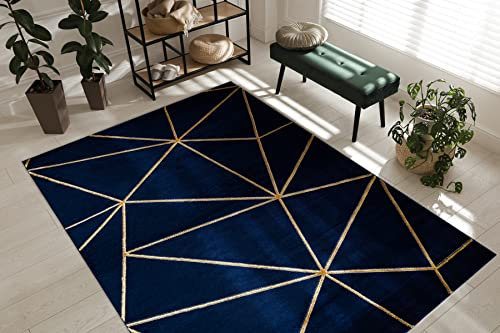 rugsx Exklusiv Emerald Teppich Glamour – Stilvoll, Geometrisch Dunkelblau/Gold 240x330 cm Modern Teppich für Wohnzimmer