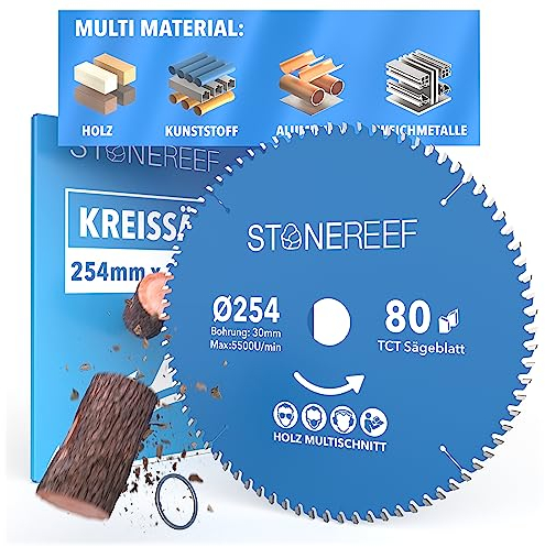 Sägeblatt 254x30 - Kreissägeblatt [inkl. Adapter auf Bohrung 20 &16mm], kompatibel mit Winkelschleifer von Bosch, Makita usw. - Sägeblatt Kreissäge Nagelfest - für Holz
