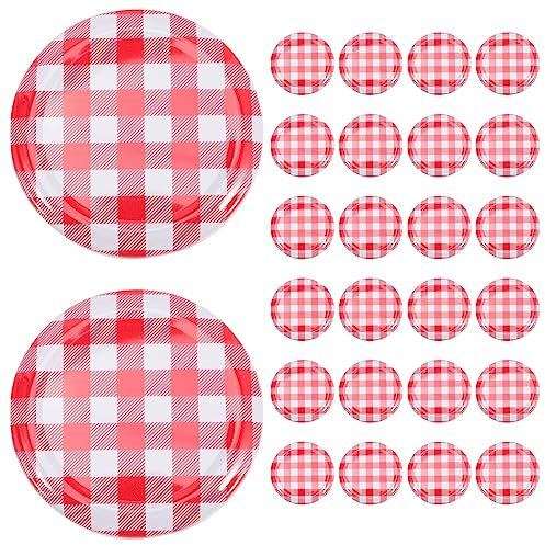 Luxshiny 40Pcs Couvercles De Bocaux De Mise en Conserve Mason Type Couvercles De Mise en Conserve en À Carreaux Bouchons De Stockage 63Mm Couvercles De Bocaux Couvercle Pot Confiture