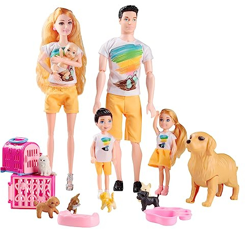 Family Doll Playset for Kids with Pregnant Mom Doll, Dad, Kids, Dollhouse Pets & Accessories – Pretend Play Toy Set for Boys & Girls, Interactive Family Storytelling Imagination Gift