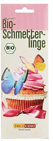Decocino Bio Essbare Schmetterlinge (6 Stück) – hochwertige Torten-Deko | Back-Deko aus Oblate mit 3D-Effekt – als Deko für Kuchen, Muffins, Cup-Cakes