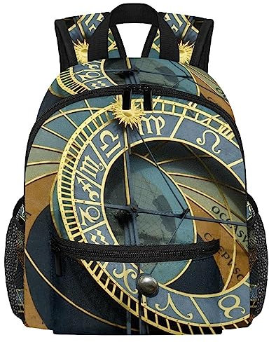 VAPOKF Leichter Schulrucksack Kleinkind Rucksack Kleine Reise Schultertasche für Jungen Mädchen Kinder, Astronomische Uhr Prag, multi, 25.4x10x30 CM/10x4x12 in