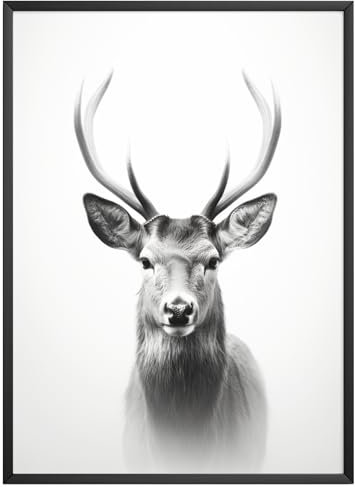 MJ-Graphics - Natur Poster mit Hirsch - Schwarz Weiß Bild | Wandbild Din A3 | FineArt Kunstdruck ohne Rahmen