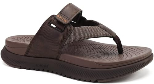ONCAI Orthopedic Flip Flops for Men Mens Arch Support Walking Sandals Sport Recovery Orthotic Leather Sandal for Man Plantar Fasciitis Brown size 8