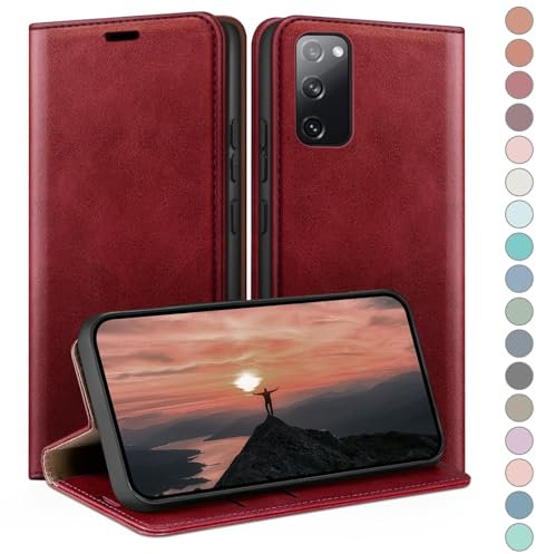 HUOUH für Samsung Galaxy S20 FE Hülle mit RFID Schutzhülle aus Lederhülle Handyhülle,360 Grad Schutz Case,Kartenfach Leder ständer Handy hülle für Samsung S20 FE Klapphülle Wallet Cover Rot