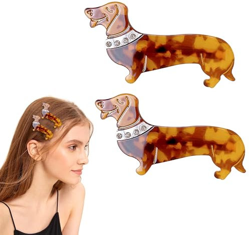 Yaclonq 2 Stück Haarklammer Hund Dackel,Haarspangen Damen und Haarspangen Mädchen,Klauen Clips für Mädchen Lustige Acetat Tier Haarspangen,Hundeliebhaber Geschenke,Rutschfeste Haarspange
