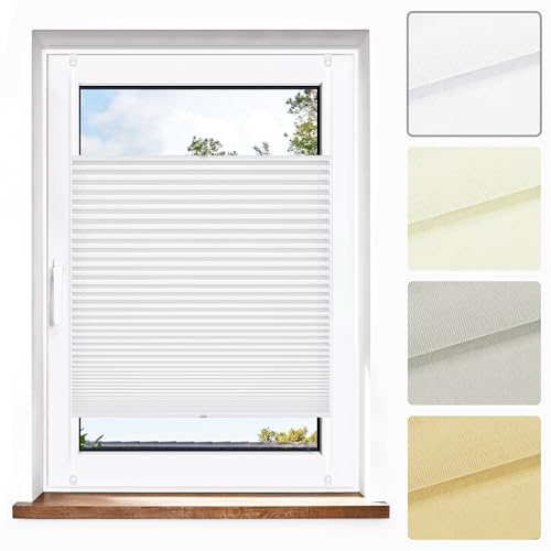 Jalousiescout Plissee Klemmfix ohne Bohren—Jalousie 60x140cm weiß Sichtschutz Fenster Sonnenschutz, Lichtdurchlässig Rollo für Fenster & Tür, Hochwertiges Polyester Pure Plissee