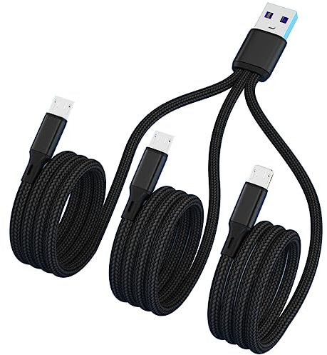 Bottone 3 in 1 USB 2.0 USB-A Male to 3 Micro USB Charger Cable 20cm 120cm for Three Devices Charging Simultaneously, Black
