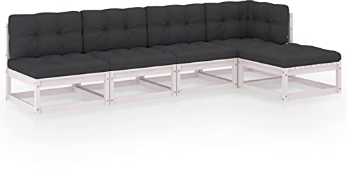 ShCuShan 5-TLG. Garten-Lounge-Set mit Kissen Kiefer Massivholz Gartenlounge Set Mit Esstisch GartenmöBel Lounge Gartengarnitur Wetterfest Sitzlounge Garten