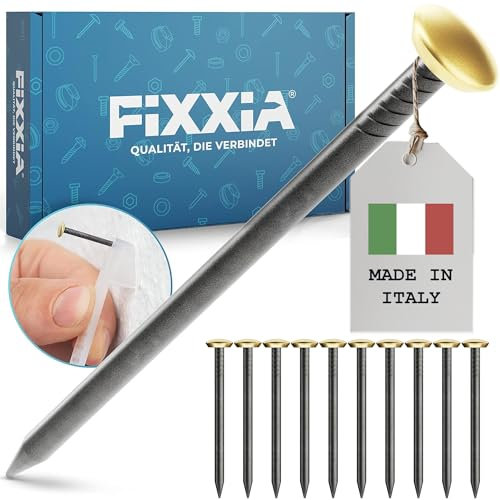 FIXXIA Bildernägel mit oder ohne Einschlaghilfe, 30 Stück ø2mm, schwarz mit gold-, oder silberfarbenem Dekokopf ø6mm, 20, 25, 30, 40, 50mm, Betonnägel, Wandnagel (Gold mit Halter, 30mm)