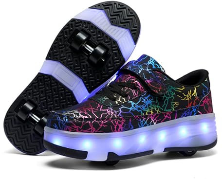 Mateju Schuhe mit Rollen für Jungen Mädchen Kinder Rollschuhe Schuhe mit 4 Rollen Abnehmbar, Unisex Teenager Outdoor Cool Modisch Roller Schuhe Turnschuhe Skateboardschuhe