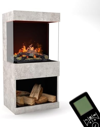 GLOW FIRE Wasserdampf Kamin OGF 2 (Standkamin) - Elektrokamin mit realistischen LED 3D-Flammen, Knistereffekt & Fernbedienung, 55x110x40 cm - Opti-Myst 400 Elektro Kamin mit Holz-Deko, Beton