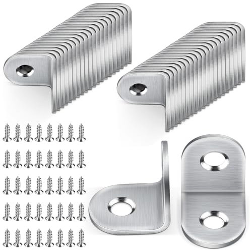 Jeboler 40 Stück Winkelverbinder, 20 × 20mm Edelstahl Winkel 90 Grad Metallwinkel, L Form Möbelwinkel Kleine Winkel Klammern Metall Eckwinkel Stuhlwinkel mit Schraube für Anbau Winkel Bracket Möbel