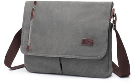 Kono Canvas Messenger Shoulder Bags for Men 13.5 inch Unisex Casual Cross Body Bag Travel Bag for School Travel Work Hiking (A-Grey)