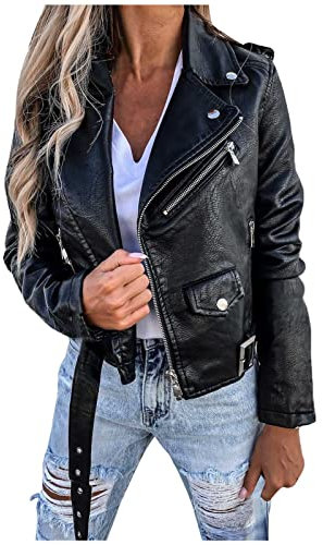 KHIRVWL Giacca Bomber di Pelle Donna Giubbotto Chiodo Donna Ecopelle Giubbino Corto Giacchetta Casual Biker Motociclista Leggera Comoda Giacca Invernale da Moto da Donna in Ecopelle