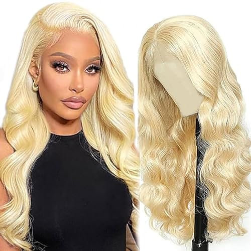 AiPliantfis Echthaar Perücke Damen Glueless Wig Human Hair Wig Body Wave Perücke Damen Echthaar #613 Blonde 4x1 Lace Natural Hairline with Baby Hair Minimal Smell 30 Zoll