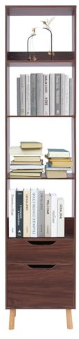 Ciounmb Standregal für Bücher und Aufbewahrung: Hochregal mit offenen Ablagen, ideal für Wohnzimmer, Büro und Flur (Nuss-braun Farbe)