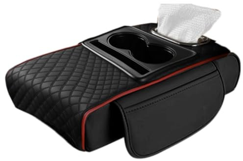 Center Console Pad, Car Centre Console Armrest Pad, Car Armrest Storage Box, Car Centre Console Storage Box, Car Armrest Cushion With Cup Holder, Armrest Storage Organizer Box Arm Rest, Black red