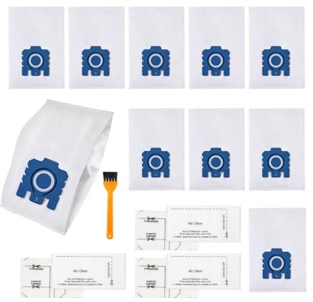 Pack of 10 3D Vacuum Cleaner Bags, 29 x 19 cm Vacuum Cleaner Bags Filter Dust Bags Replacement Accessories Compatible with Miele GN S2 S4 S5 S6 S8 Series Complete C2/C3 Classic C1, with 3 Air Filter