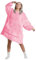 Oversized Wearable Hoodie Blanket Ultra Soft Sherpa Fleece Oodies Reversible Warm & Cozy Giant Hooded Blanket Sweatshirt Large Front Pocket - Gift One Size Fits For All (Solid Color, Pink)