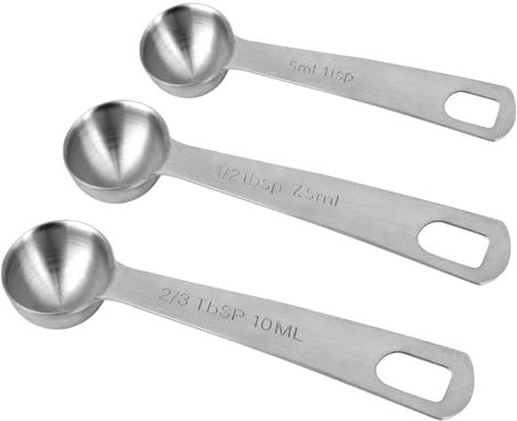 Gosknor 3pcs Stainless Steel Measuring Spoon, Coffee Scoop Teaspoons Set 1 TSP 5ML 5CC, 1/2 Tbsp 7.5ML 7.5CC, 2/3 Tbsp 10ML 10 CC Metal Tablespoon Scoop Short Handle for Kitchen Cooking & Baking