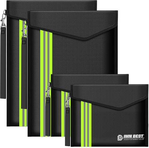 ImnBest Lot de 4 sacs ignifuges et étanches - Porte-documents ignifuges pour documents A4, passeport, objets de valeur (ferreux 4S)