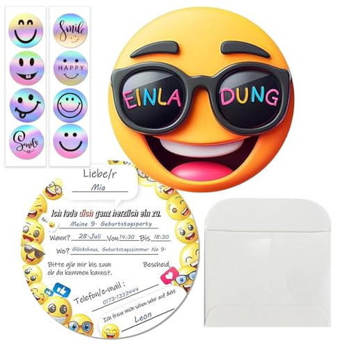 PASLFC 15 x Smiley Einladungskarten ergeburtstag mit Umschlag, Einladungskarten Geburtstag, Witzige Rund Ausdruck Einladung für Geburtstag Abschlussball Weihnachtsfeier