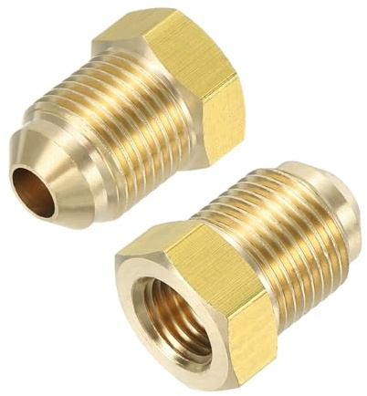 YELARXI Brass Flare Tube Fitting Coupling Gas Adapter, 3/8 Male Flare x 1/4 Inch Female SAE Thread Pipe Connector Fit for air Conditioning HVAC Automotive Grills (2Pcs, Gold)
