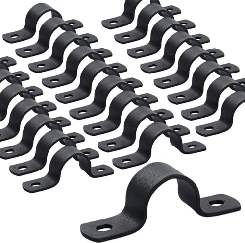 GBACHOOSE 40 Pcs Pipe Strap Clamp, 25mm U Shape Pipe Clamps, Carbon Steel Pipe Clips Saddle Clip, Black Two Hole Tube Strap Tension Clips Hose Clamp Clip for Gas, Water, Tube