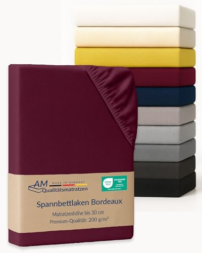 AM Qualitätsmatratzen Premium Spannbettlaken 300x200 Familienbett in Bordeaux - Made in Germany - Oeko TEX zertifiziertes Spannbettlaken für Familienbett Baumwolle (200gsm) - 30 cm hoch - Jersey
