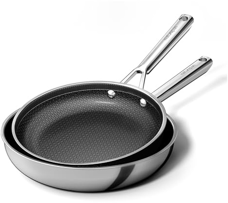 naturepan 5-Ply Hybrid Diamond-Titanium Ceramic Nonstick Frying Pan Set, 2-Piece (24& 28cm), Stainless Steel Pan, Dishwasher/Oven Safe