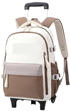 MAQDDO Schulranzen mit Rollen Kinderrucksack Mädchen Trolley Mädchen Rolltrolley Damen Reiserucksäcke FüR Reise(Brown,Two wheels)