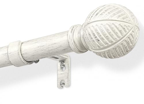 DEFYNEE Wood Effect Curtain Pole 76-305cm, 25mm Diameter, White | Wooden Curtain Pole 15kg load, Boho Curtain Pole, Heavy-duty Curtain Rod, Wall/Ceiling Mount