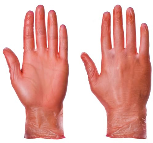 Supertouch Vinyl Gloves - Powder-Free Latex-Free Disposable Gloves | Clear Non-Sterile Ambidextrous Smooth Finish Beaded Cuff | Food-Safe, Red, Large, 100pcs