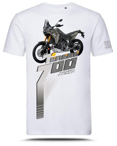 T-shirt avec graphique AZ Graphishop compatible avec Yamaha Ténéré 700 Frozen Titanium 2025 TS-FM-199, Blanc, L
